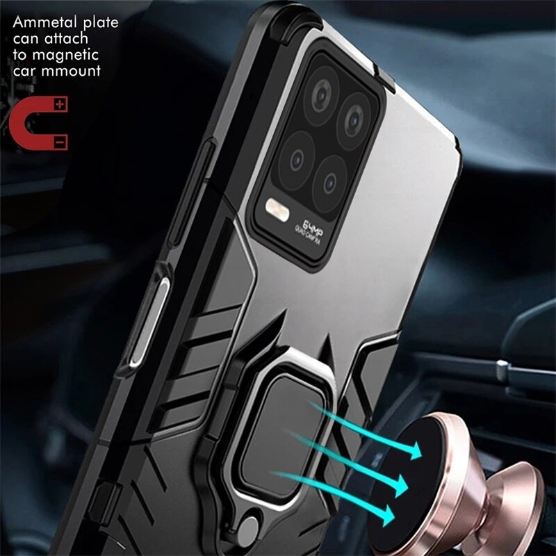 Pc Hard Armor Shockproof Bumper Coque Voor Realmi Realmy Relme Realme 8 Realme8 Pro Case Covers Magnetische Houder Beschermende Ring