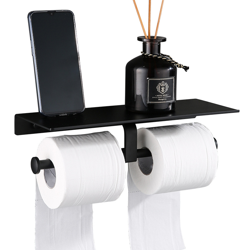 Matte Black Wc Papierrolhouder Badkamer Accessoires Wc Handdoek Houder Rack Plank Dubbele Muur Toiletrolhouder