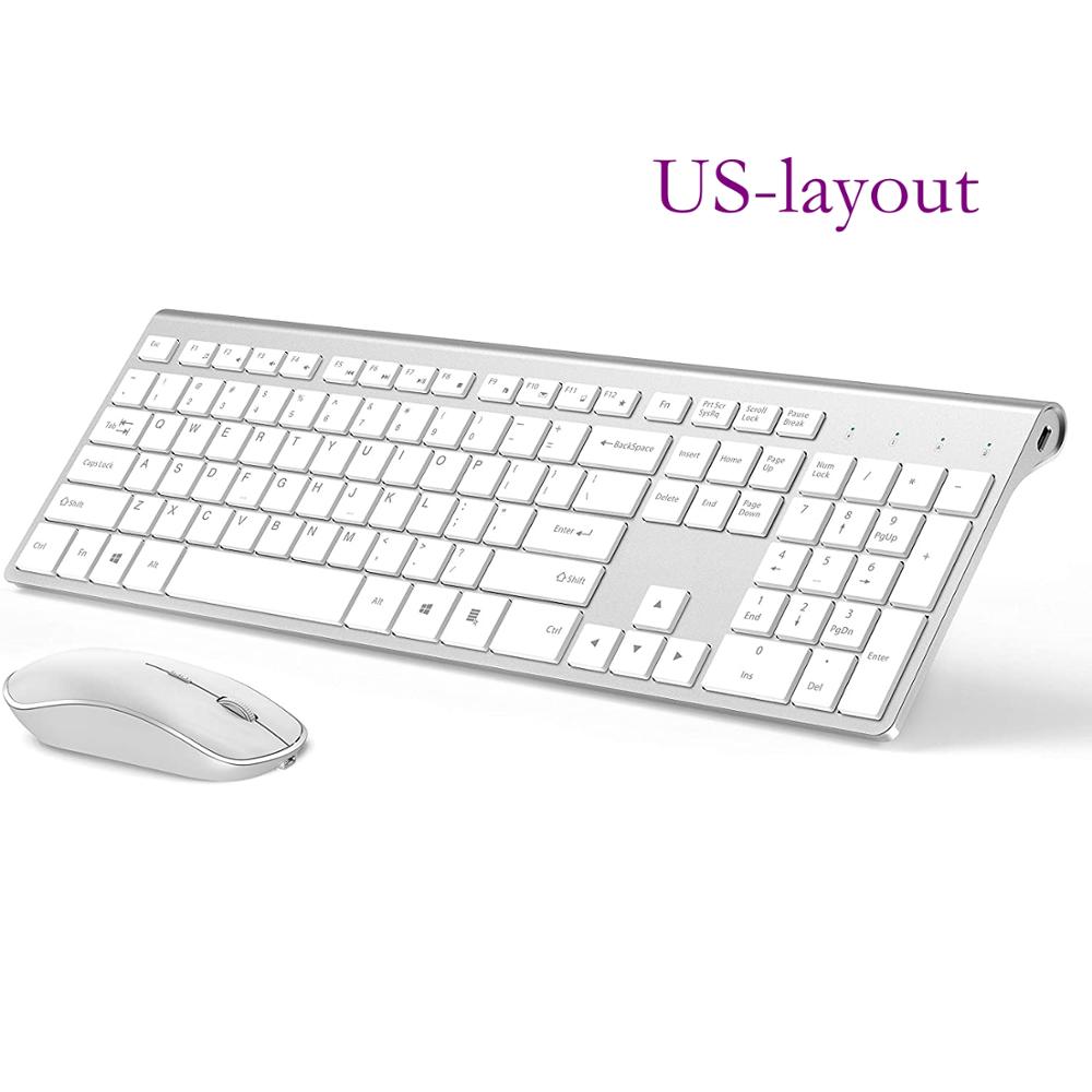 Bezprzewodowa klawiatura i mysz połączenie, 2.4 Gigahertz stabilne połączenie akumulator, UK/francja/niemcy/hiszpania/US układ: US-Silver white