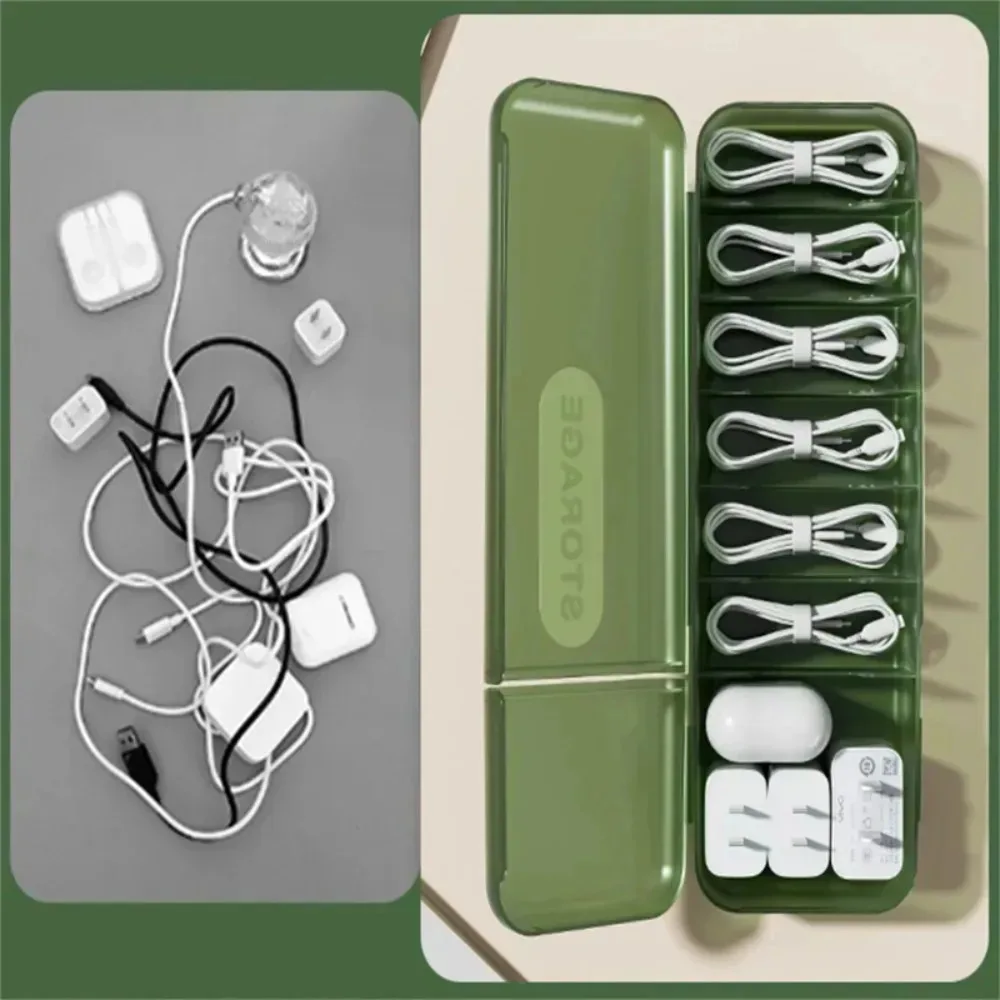 Cable Storage Box Organizer Charger Cord Storage Box Data Earphone Large Capacity Thickened Compartment Storage Box with Lid
