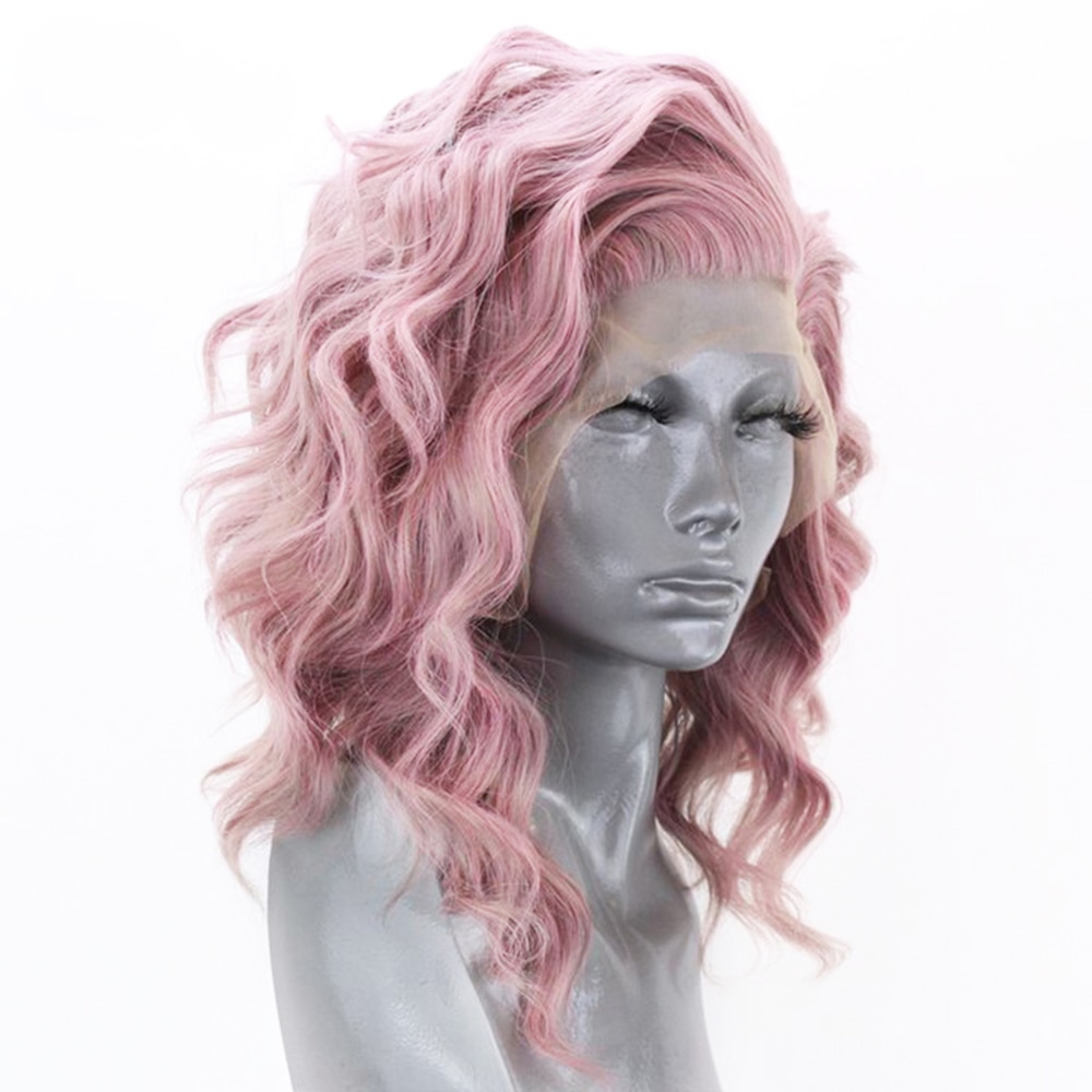 Websterwigs Pink Short Bob Hair Body Wave Synthetic Lace Front Wig with Side Part Heat Resistant Fiber Hair Lace Front for Women