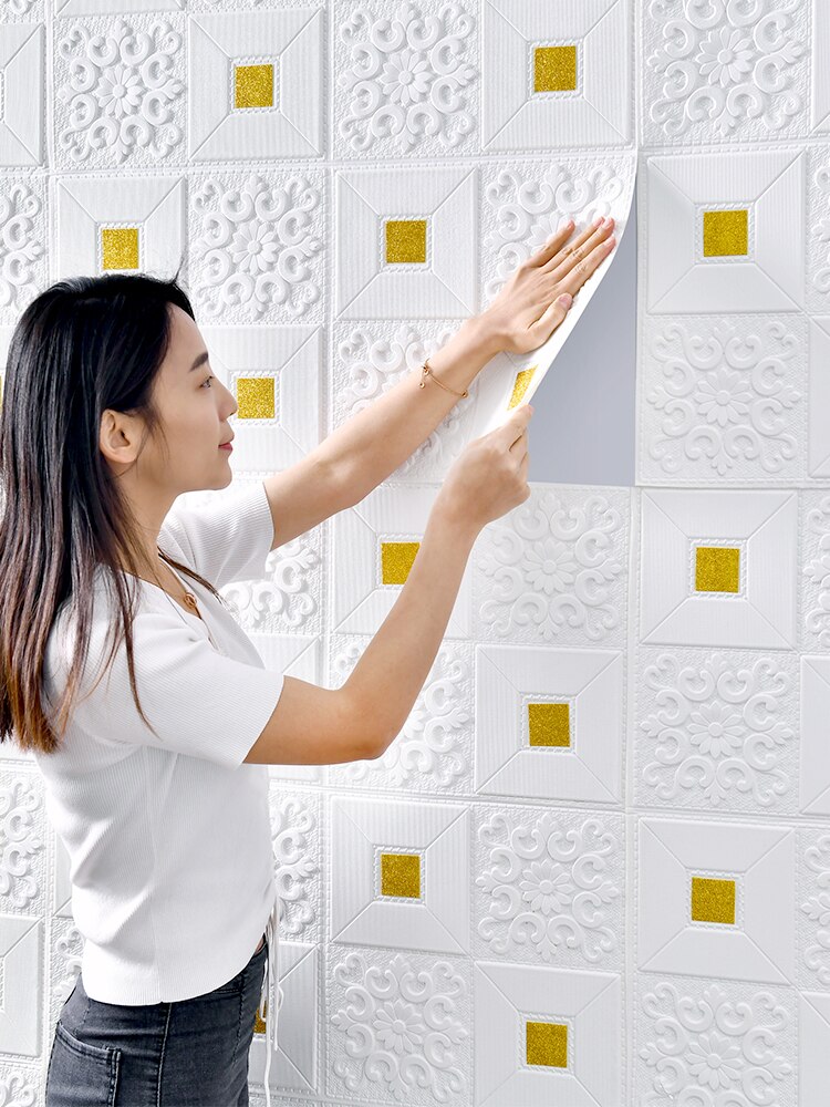 Autocollant mural en brique, 3d pièces, imperméable, en mousse, pour chambre à coucher, papier peint adhésif, art, 70*70*0.5cm pièces, pour la maison