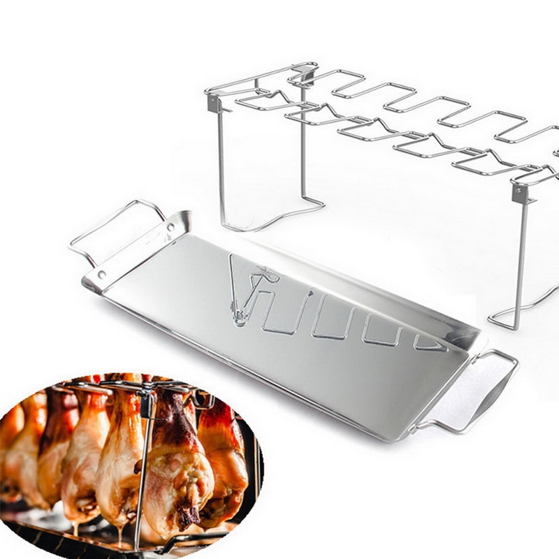 Rostfritt stål kycklingben och vingar grillställ för fågelgrill rökugn grill vertikalt stekställ grilltillbehör