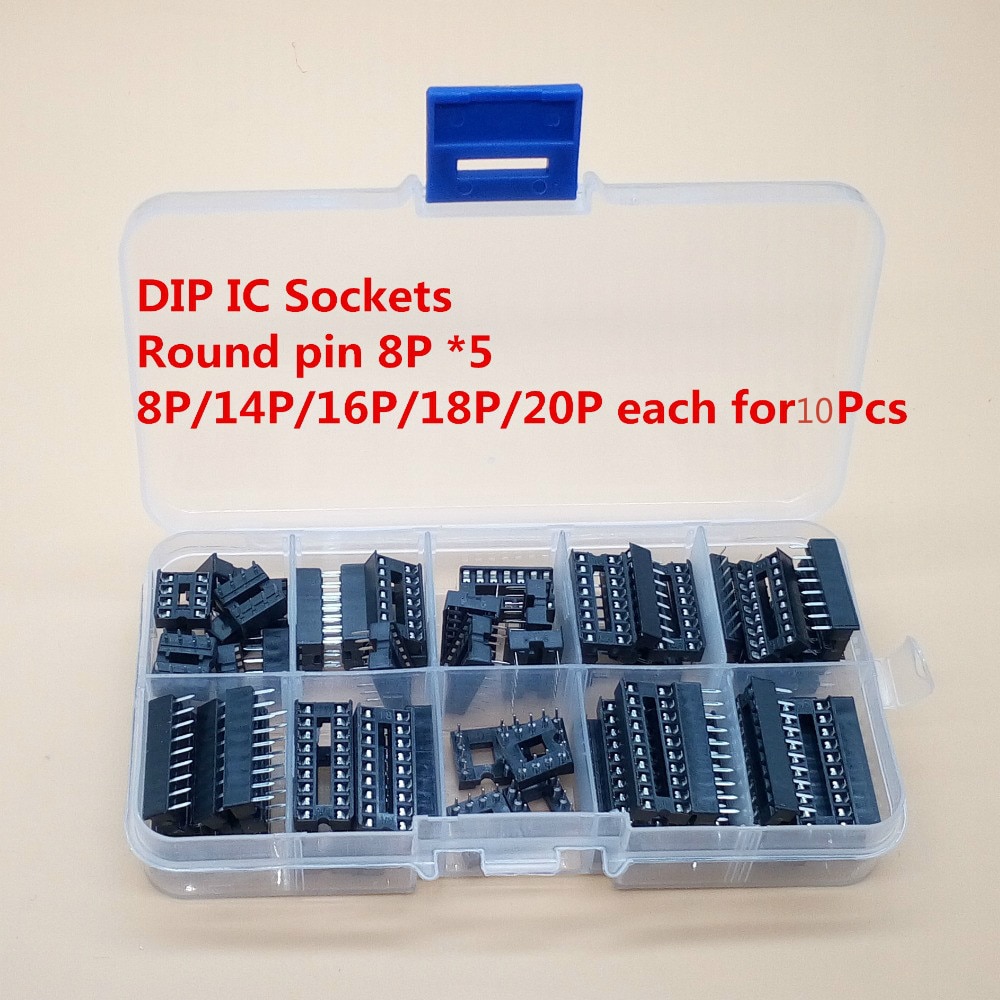 55 st/lot dip ic-uttag adapter lödtyp uttagssats 6,8,14,16,18,20 stift rund stift 8p