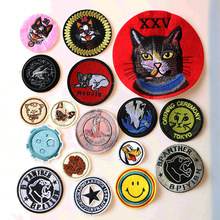 Leuke Hond, Kat, smiley Ronde Icoon Geborduurde Ijzer Op Patches Voor Kleding Diy Strepen Kleding Patchwork Sticker Custom Badges