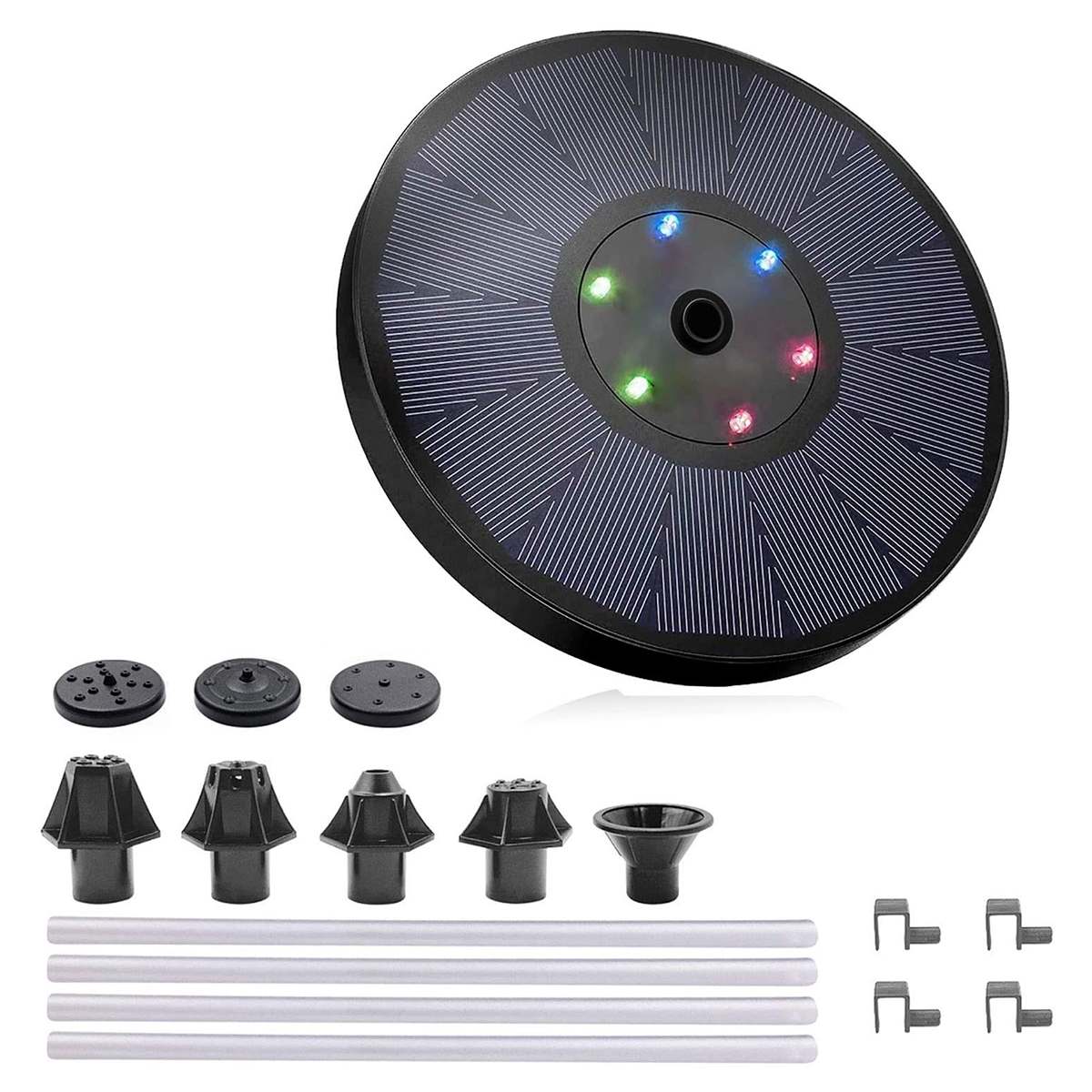 6 LED Solar Fountain Pump 7V/3W Portable Floating Solar Powered Water Fountain Pump for Birdbath Backyard Pond Pool Garden Decor: 6LED-8 nozzles