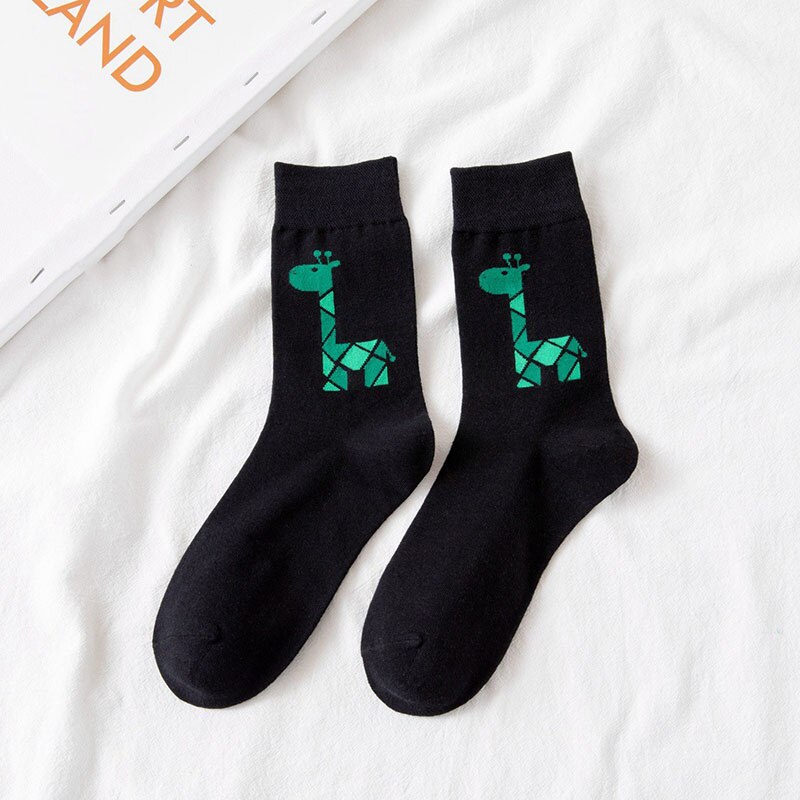 Calcetines largos de algodón con dibujos de animales y jirafa para mujer, para Otoño e Invierno: black