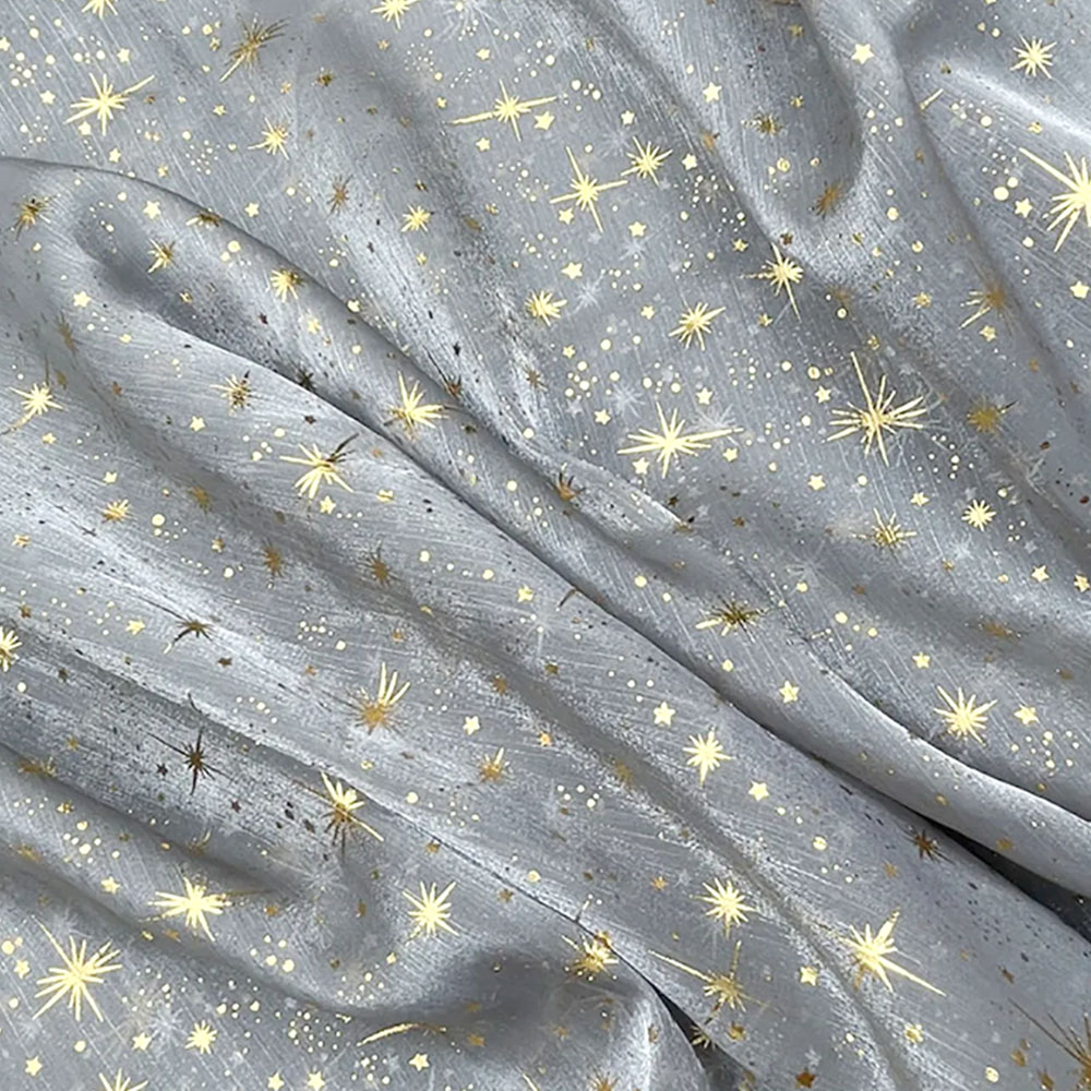 Tela de Organza con purpurina brillante, bronce, estrella, Luna, crepé dorado, tul, manualidades de costura, vestido, camisa de manga grande, materiales exteriores: Gris claro