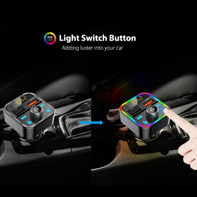 VR robot Bluetooth Car FM Transmitter Bass Stereo MP3 Player LED Backlit Wireless Handsfree Car Kit with QC 3.0 Fast Charging