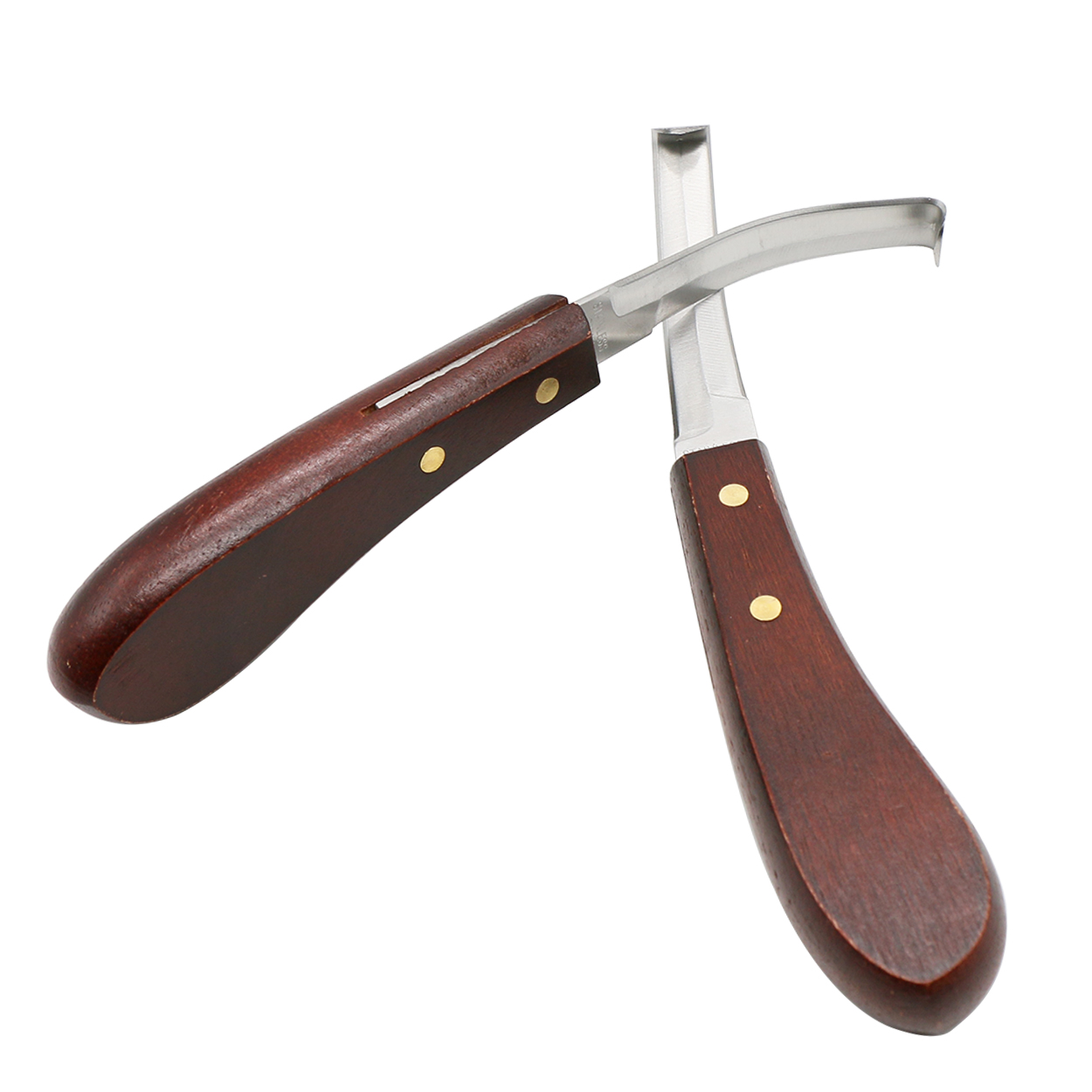1 cuchillo para pezuñas de caballo, hoja de acero inoxidable de doble filo, cuchillos para recortar pezuñas con mango de madera, herramienta para recortar pezuñas de ganado ovino