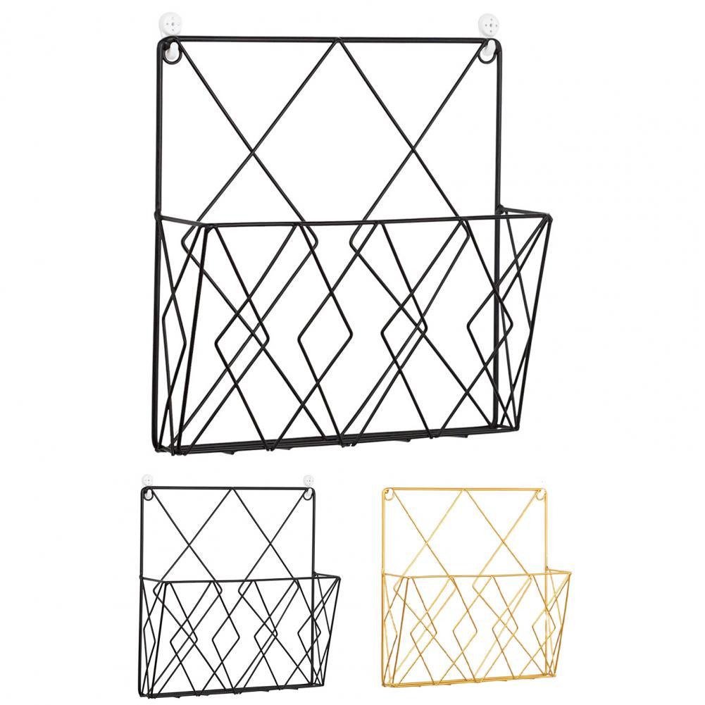Household Wrought Iron Wall Shelf Modern Style Space-saving Chic Grid Room Wall Mounted Magazines Storage Rack Supplies
