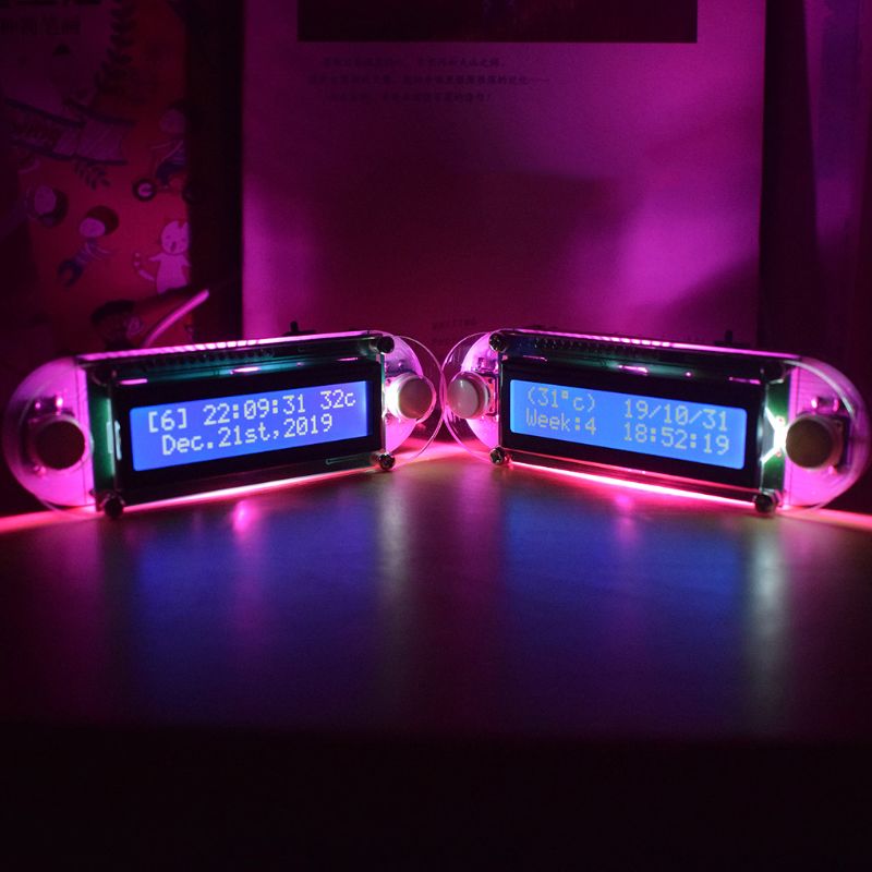 Colorful LCD Light DIY Candlelight Effect LCD1602 Vibration Clock Kit Reminders with Case