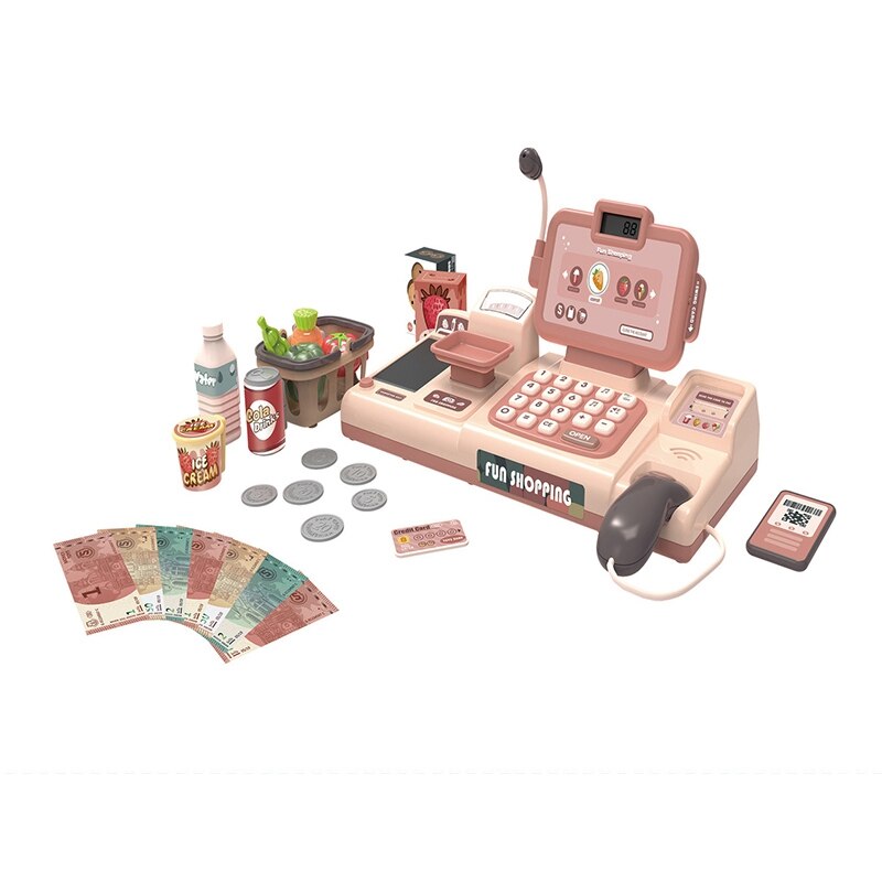 25Stck vorgeben abspielen Mini Simulation Elektronische Supermarkt Kassen Bausätze Spielzeug Multifunktionale freundlicher Rolle Spielen einstellen: Rosa
