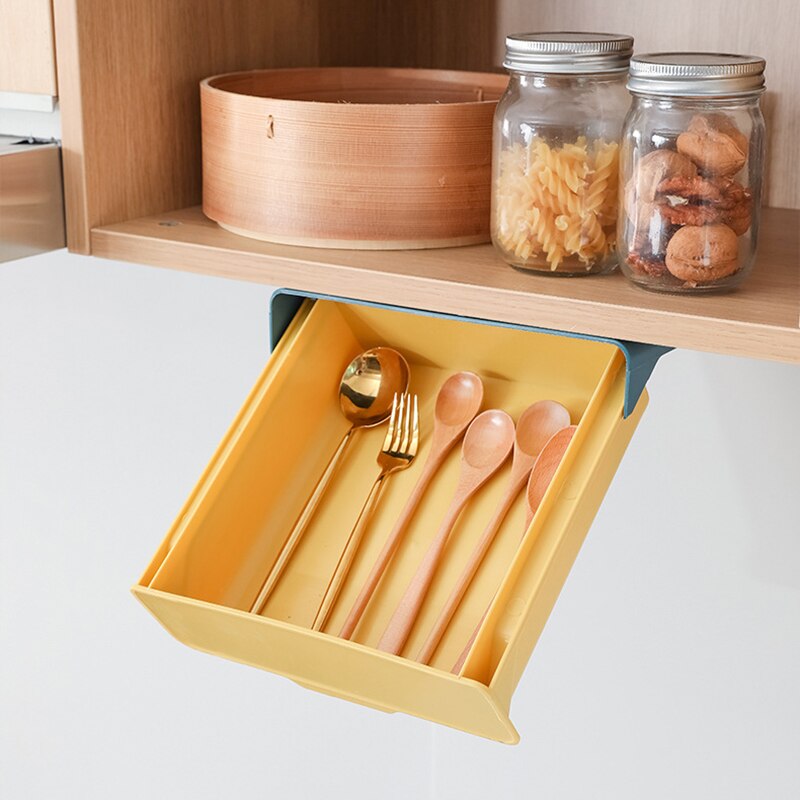 Under Drawer Box Hidden Table Under Paste Plastic Kitchen Storage Holder Desk Organizer Memo Pen Stationery Storage Box Case Big