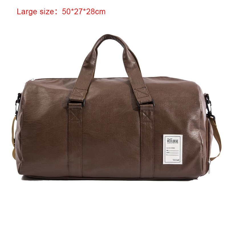 Men Travel Duffle Bag Women Travel Hand Luggage Bag PU Leather Waterproof Sports Gym Bag Large Capacity Weekend Handbag: Brown