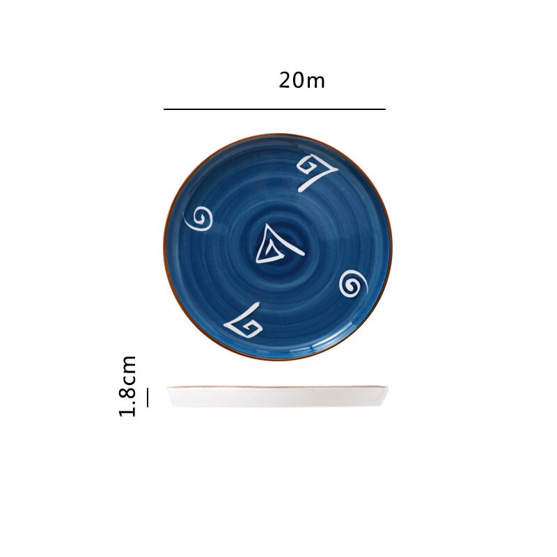 Plato de cerámica de cocina de estilo japonés, vajilla esmaltada pintada a mano para el hogar, plato occidental, plato para carne: H03