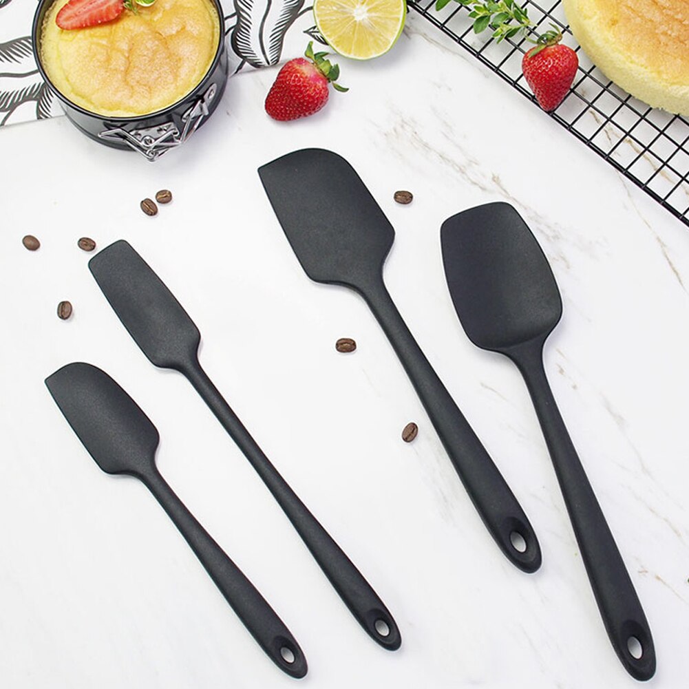 Juego de espátulas de silicona para el hogar, rascador fácil de limpiar, antiadherente, resistente al calor, mango largo, utensilios de cocina para colgar con agujero, 4 Uds.