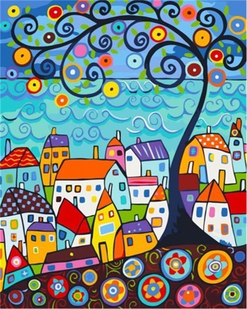 AZQSD Paint By Numbers For Adults House Oil Painting Art Draw By Number On Canvas Cartoon Hand Paint Kit Canvas Unframed: SZGD1-4862
