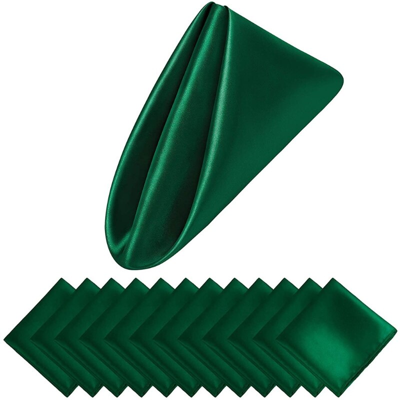 Y1UU 12Pcs 50cm Table Napkins Cloth Square Satin Fabric Napkin Pocket Handkerchief for Wedding Birthday Home Party Hotel: Green