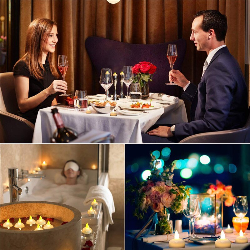 12 stk vanntett led -lys telys flytende flimrende lampe lys flameless stearinlys for hjemmebadekar bryllupsfest dekor