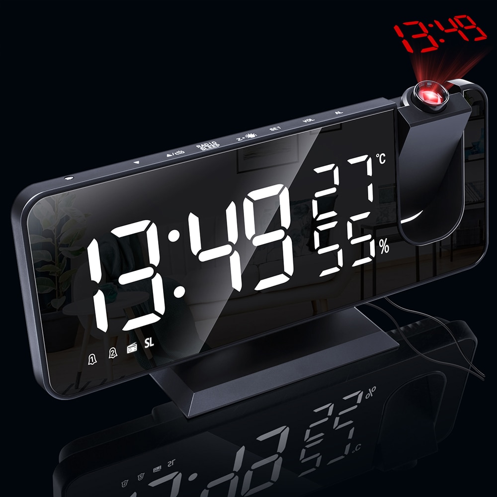 LED Digital Alarm Clock Watch Table Electronic Desktop Clocks USB Wake Up FM Radio Time Projector Snooze Function 2 Alarm 2#