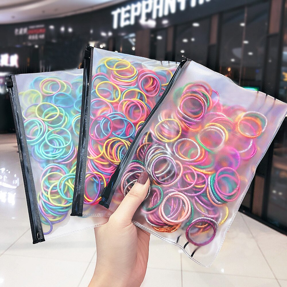 100pcs/Pack Girls Colorful Nlyon Elastic Hair Bands Child Adult Ponytail Holder Rubber Bands Hair Rope Kids Hair Accessories