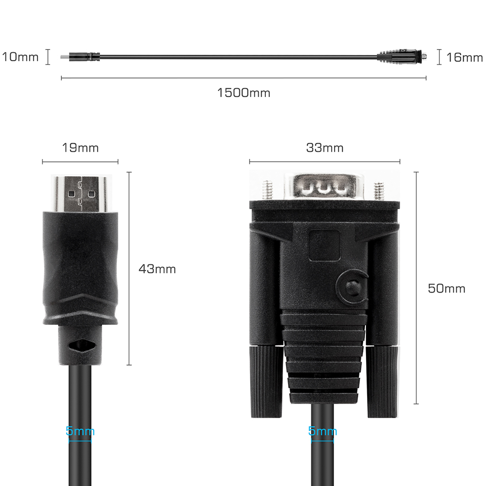 1,5 m HDMI VGA Kabel HDMI zu VGA Kabel Kabel Audio Video HDMI Stecker auf VGA Stecker Kabel für Monitor HDTV Projektor