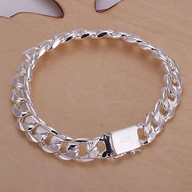 Hoge Vrouwen Mannen Nobele 925 Solid Silver Plated Armbanden Sieraden Heren 10Mm Vierkante Mooie sieraden Armband