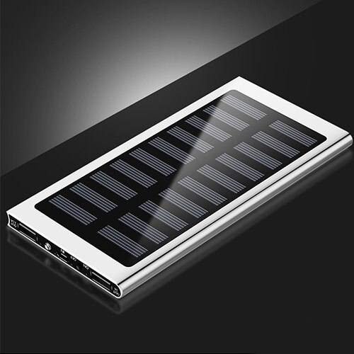 50000Mah Solar Snelle Oplader Voor Fietsen, Wandelen, Fietsen, Vissen, Mobiele Power, 2USB Digitale Display Outdoor Externe Batterij: silver