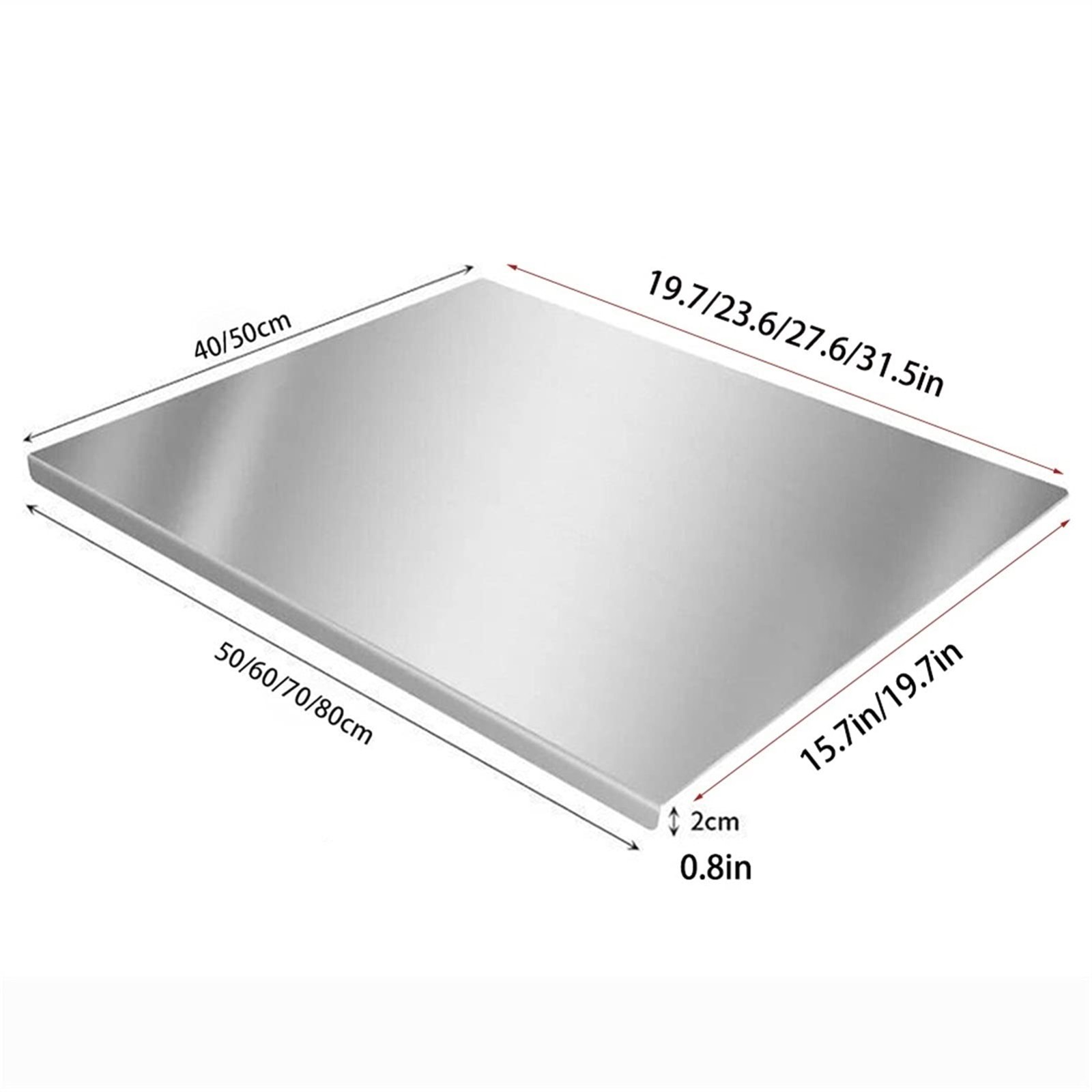 304 Heavy Duty Kitchen Cutting Board Cutting Board with Edge Large Stainless Steel Baking Board Kitchen Multifunctional Utensils: Default Title