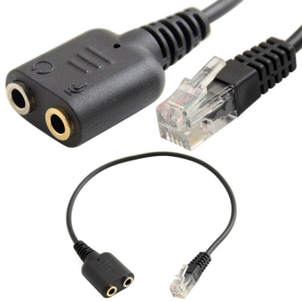 8in 2/3.5mm Jacks to RJ9/RJ10 PC Mic/Headset to Office Phone Adapter Cable