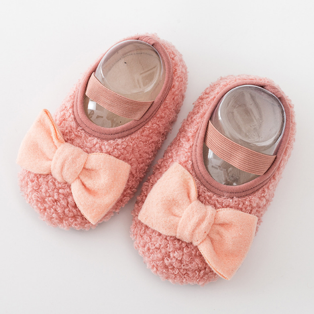 Novo piso do bebê meias grossas outono inverno indoor criança meninas sapatos pé meia: Rosa / XS 6-12months