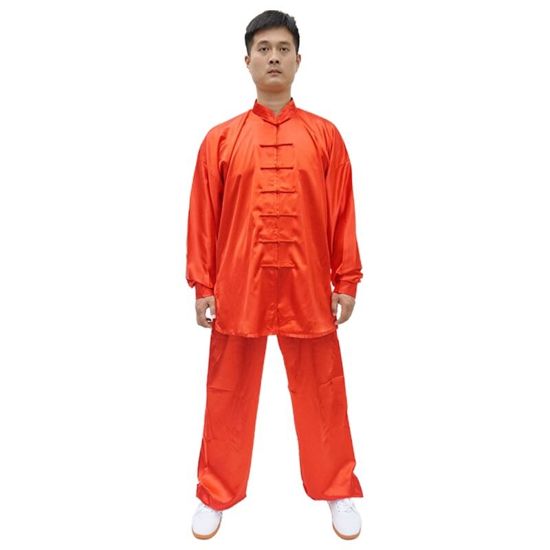 Frauen Männer Nachahmung die Seide Kung Fu Uniform Kampfkunst Tai Chi Kleidung Langarm Anzug Wushu Leistung Tragen Trainingsanzug: rot / 165