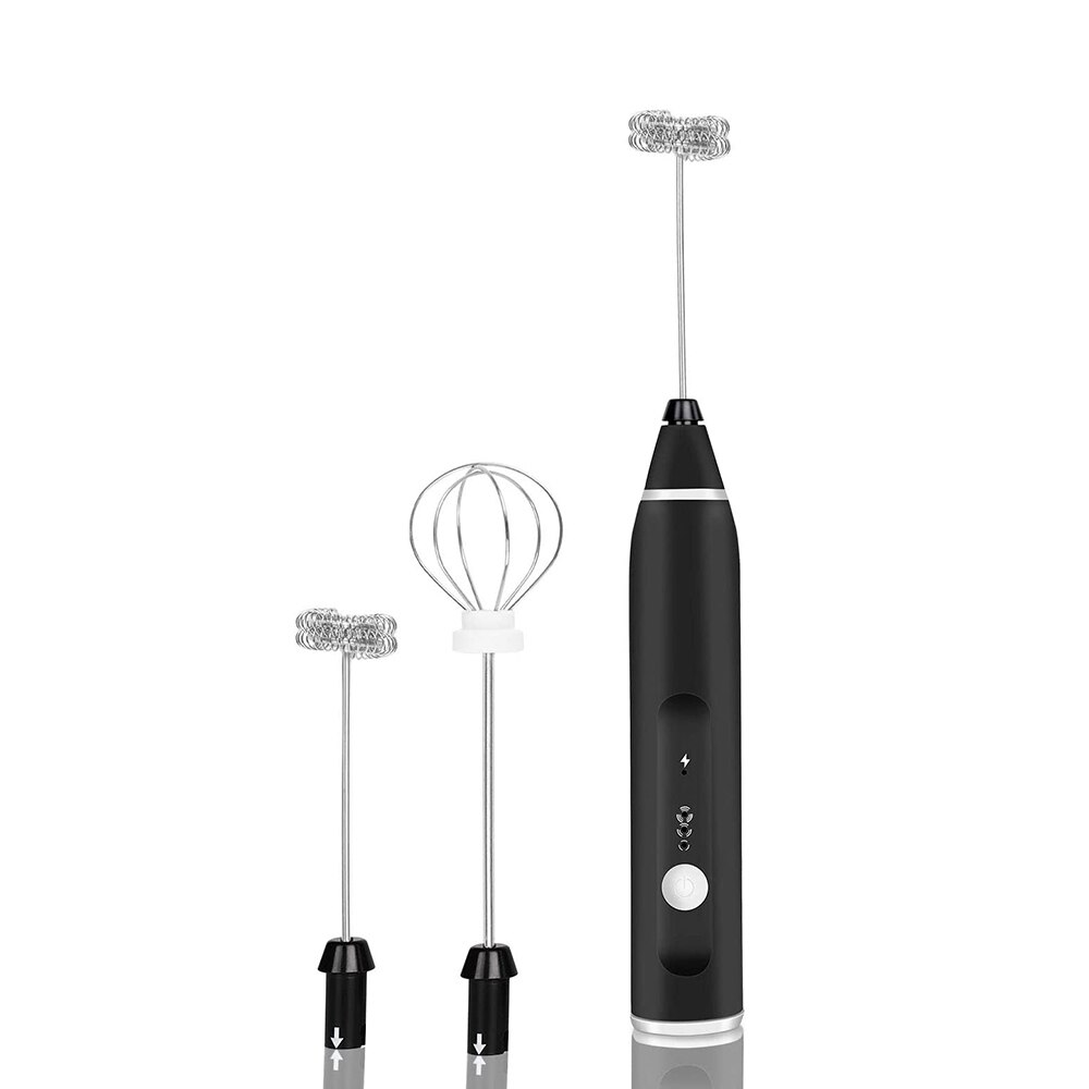 Batidor de doble resorte recargable por USB, Espumador de leche eléctrico, utensilio manual de acero inoxidable para hacer espuma de leche, mezclador de bebidas, dos velocidades