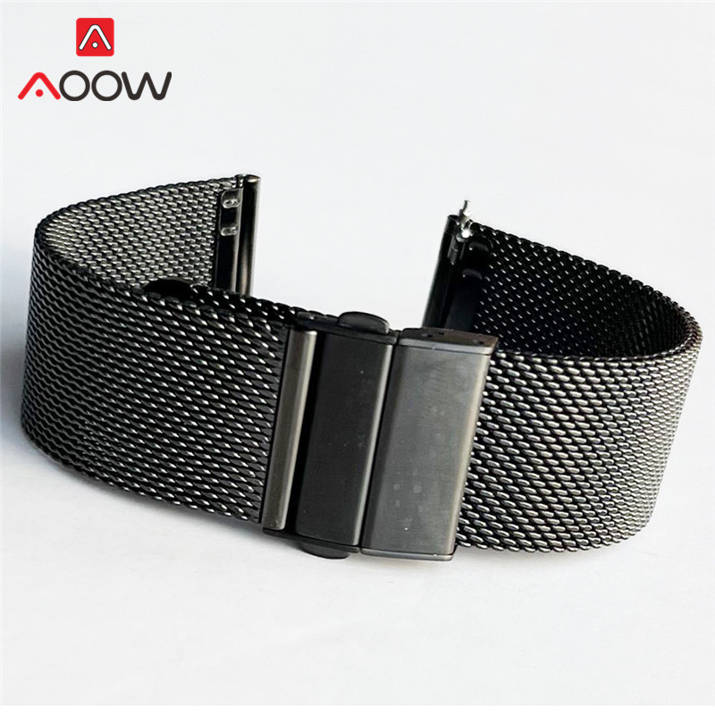 Mesh Milanese Loop 16/18/20/22mm Stainless Steel Strap Folding Buckle Watchband Men Women Metal Replace Band Watch Accessories: White Black / 22mm