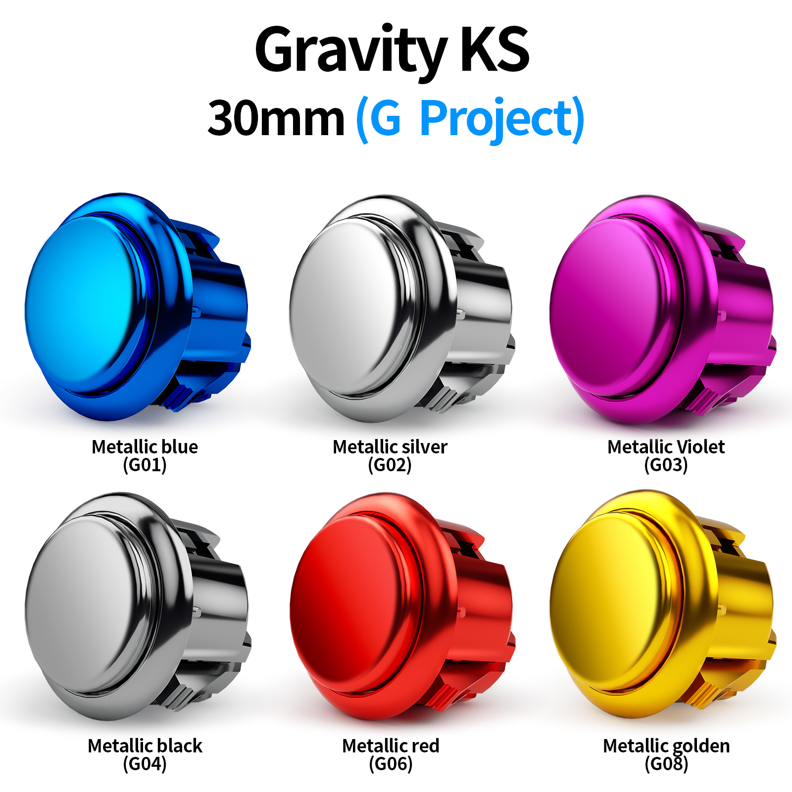 QANBA Gravity KS Arcade buttons metallic color 30mm Mechanical Pushbutton switch Plated buttons DIY Parts (8 Pcs）
