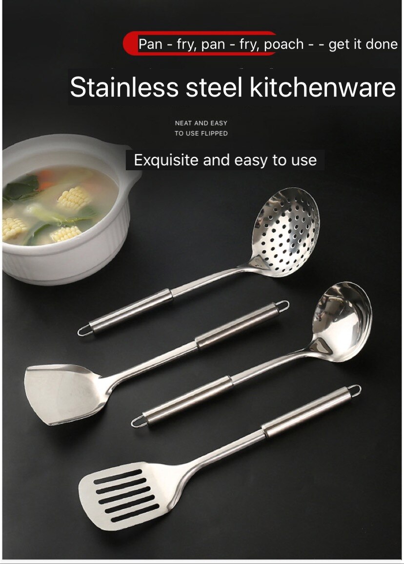 1 piece kitchen frying shovel colander soup spoon stainless steel thick long handle kitchen utensils not hand frying shovel