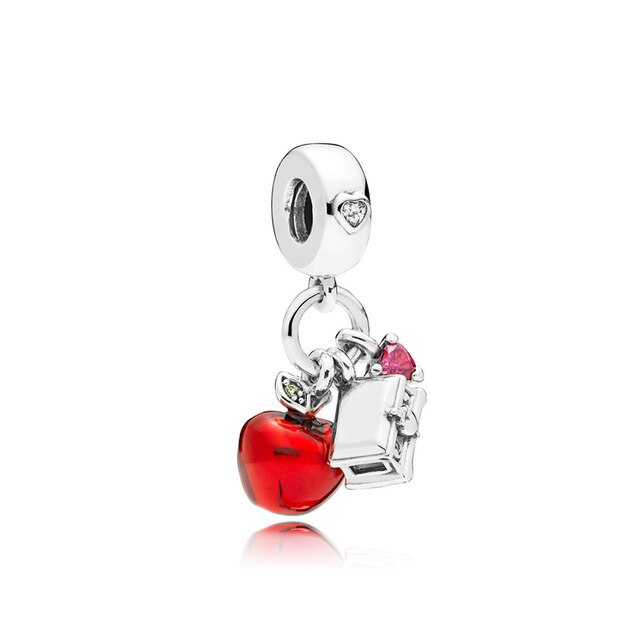100% 925 Sterling Silver 797486CZRMX SNOW WHITE'S APPLE AND HEART HANGING CHARM Original Jewelry