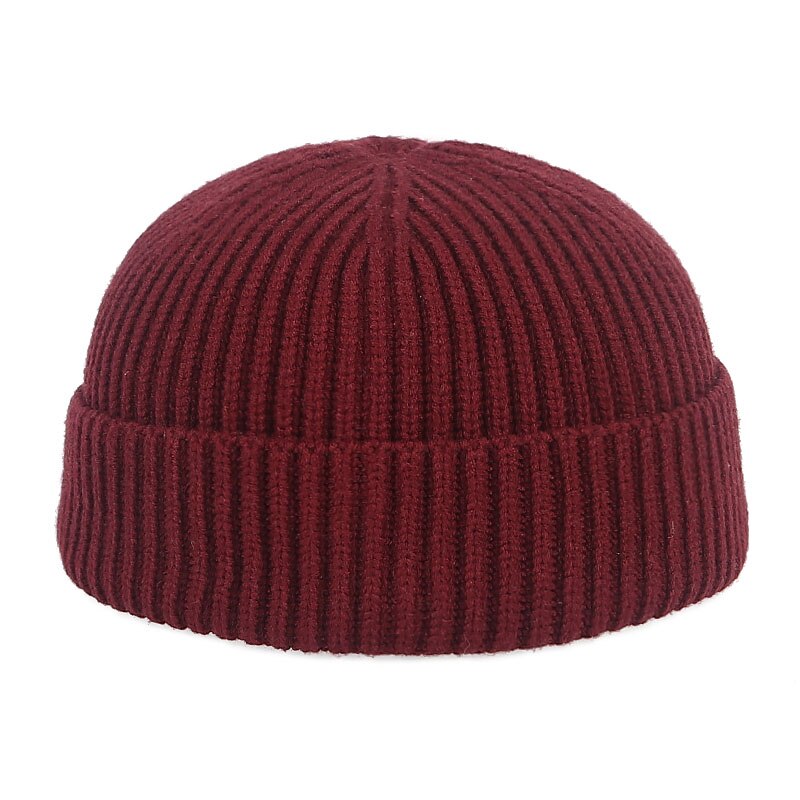 Gorro negro Unisex para hombre, sombreros tipo Beanie para mujer, gorra de Skullcap lisa de punto hip hop, sombrero de otoño para mujer: Borgoña