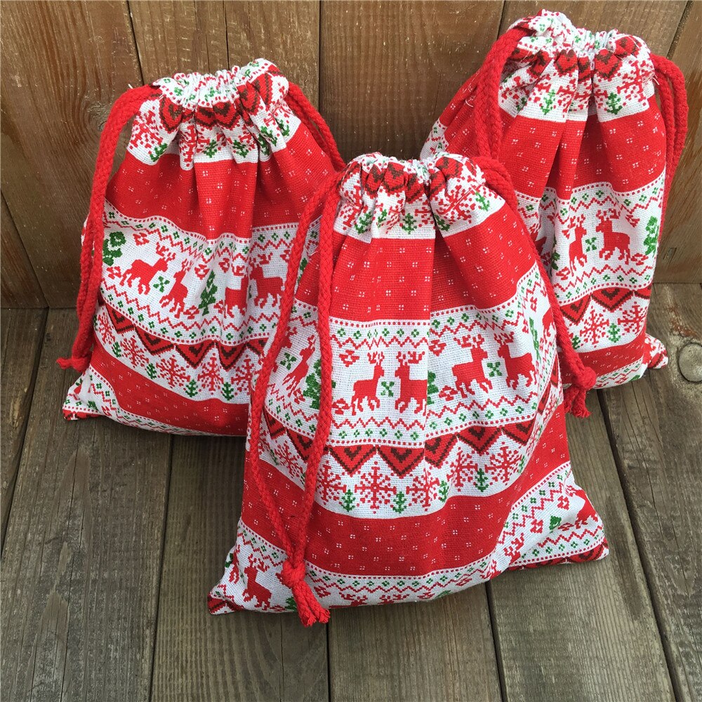 YILE 1 pc Algodão de Linho Com Cordão Saco Do Presente Do Partido Da Árvore de Natal Dos Cervos Do Floco De Neve Vermelho N830d