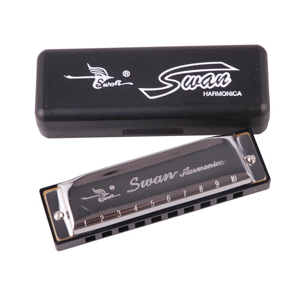 10 Holes Key of C Blues Harmonica Musical Instrument Educational Toy with Case + Vintage Leather 10 Holes Harmonica Storage Bag