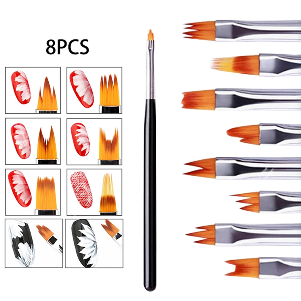 8 stk nail art fransk smil halvmåne form tegning bloom blomst pensel pen gel uv neglemaling diy kronblad gradient sæt manicure