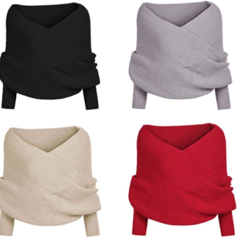 Herfst Sjaal Deken Vrouwen Effen Kleur Gebreide Trui Tops Sjaal Met Mouwen Wrap Winter Warme Sjaal Sjaals