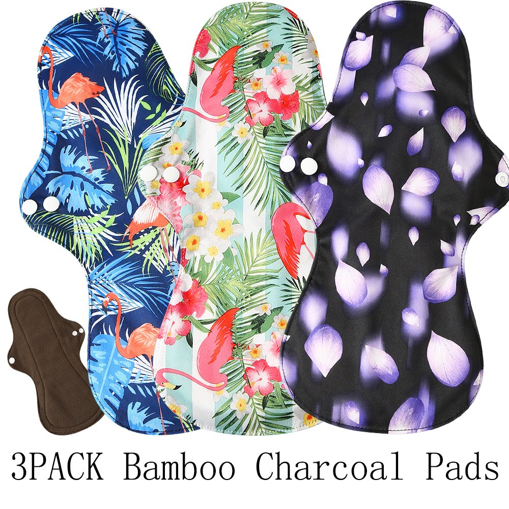 Compresas menstruales de carbón de bambú reutilizables, compresas sanitarias de flujo pesado, lavables, para uso nocturno, Extra grandes, 2 uds.: 656667