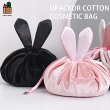 Upackor Katoen Cosmetische Tas Leuke Zachte Konijn Oor Meisje Make-Up Case Accessoires String Opbergdoos Voor Meisje En Reizen