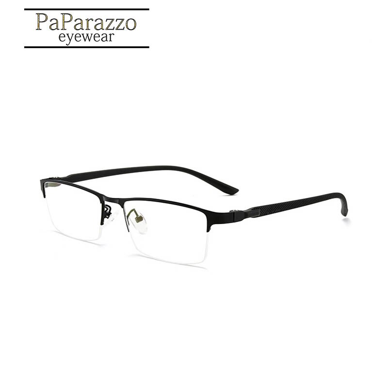 Ultralight Titanium Alloy Myopia Men Glasses Frame Superelastic TR90 Leg Prescription Grade Eyeglass Business Eyewear Half Frame: BLACK