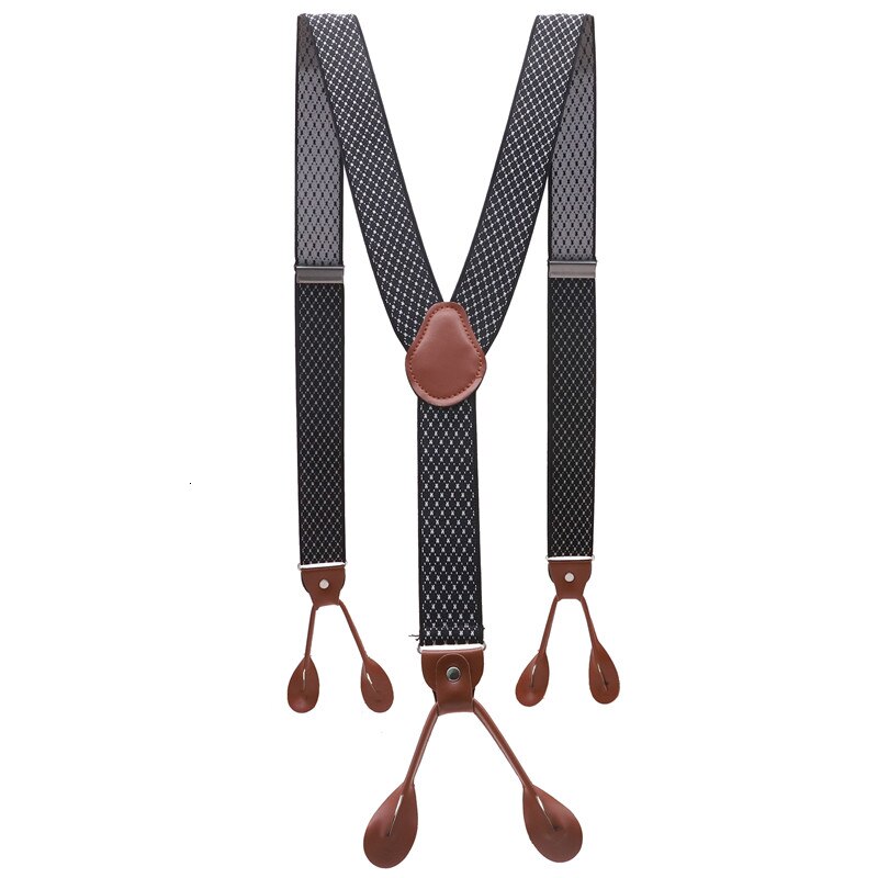 Unisex vintage seler herre seler justerbar 6 -knaps seler elastisk y-form strop bukser brun læder pu: 4