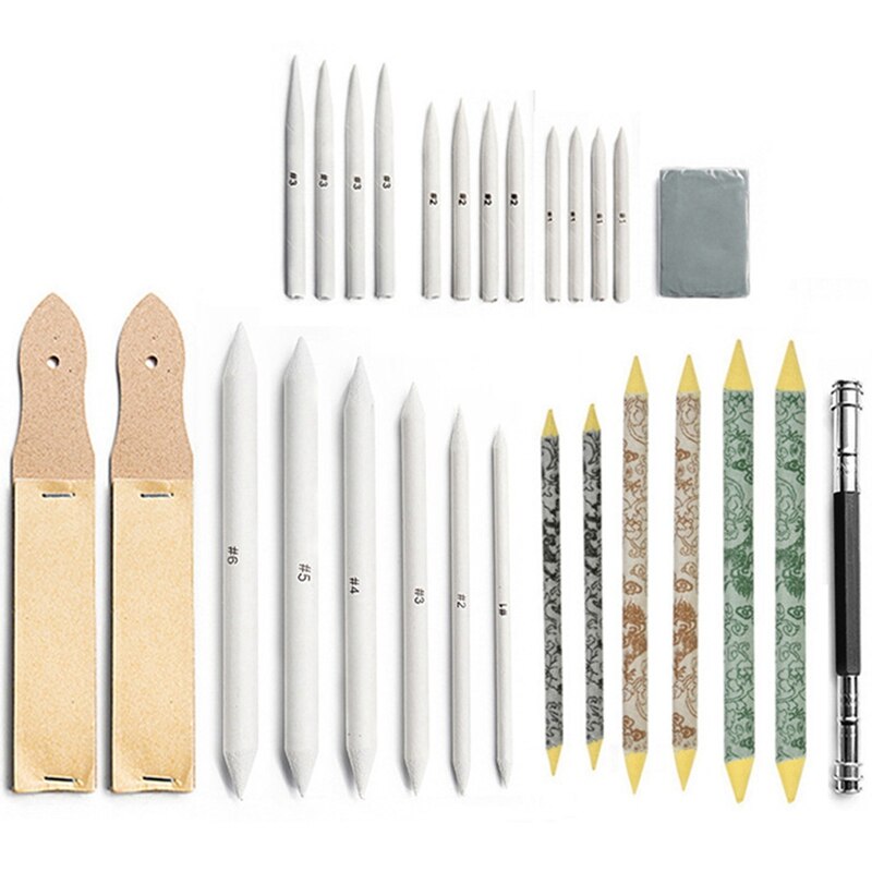 Art Supplies 28 Sets of Paper Eraser Pen Set Sand Board Plastic Rubber Student Sketch Drawing Tools: Default Title