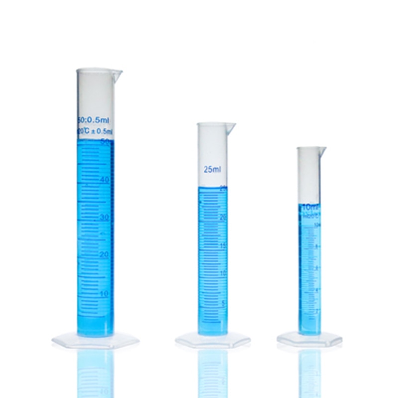 Cilindros graduados de cilindro de medición de plástico de 10/25/50/100/250/500ml para suministros de laboratorio herramientas de laboratorio