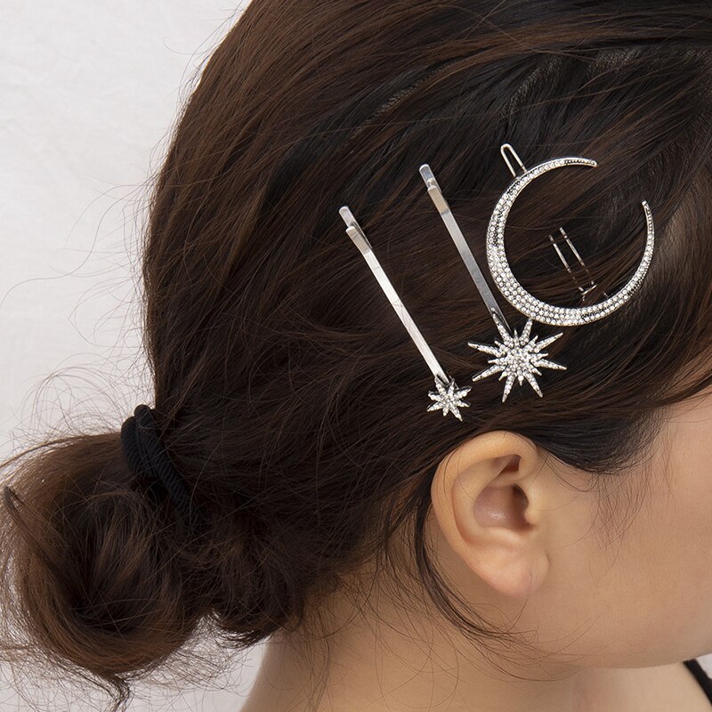 Pinzas de pelo para mujer, pasadores de Color plata antigua de estrella de diamantes de imitación, horquillas, accesorios de joyas para el pelo